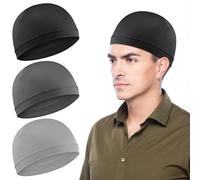Qianyu 3pcs Cooling Skull Caps Helmet Liner Sweat Wicking Thermal Running Beanie Stretchy Cycling Skull Caps Lightweight for Men Women (UK, Alpha, One Size, Black; Dark Gray; Light Gray)