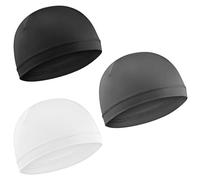 Qianyu 3pcs Cooling Skull Caps Helmet Liner Sweat Wicking Thermal Running Beanie Stretchy Cycling Skull Caps Lightweight for Men Women (UK, Alpha, One Size, Black; Dark Gray; White)