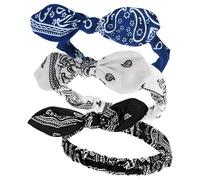 Qianyu 3Pcs Elastic Paisley Bandanas, Rabbit Ears Headbands Adjustable Headwraps Retro Turban Cute Knot Hair Accessories Bow Hair Tie for Women Girl Party Prom Yoga Running Fitness