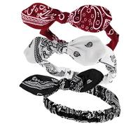 Qianyu 3Pcs Elastic Paisley Bandanas Rabbit Ears Headbands Adjustable Headwraps Retro Turban Cute Knot Hair Accessories Bow Hair Tie for Women Girl Party Prom Yoga Running Fitness Daily Wear Carnival
