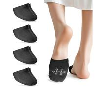 Qianyu 4 Pairs Women Toe Topper Socks No Show Liner Half Socks Hidden Grip Sock Soft Invisible Toe Covers (UK, Alpha, M, L, Regular, Regular, 8, Black)