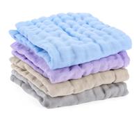 Qianyu 4 Pcs Baby Muslin Washcloths Multicolor Comfy Soft Absorbent Burp Cloths 100% Cotton Bath Wash Cloths for Unisex Newborns Infants Kids Girls Boys Babies