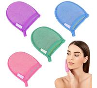 Qianyu 4 Pcs Deep Exfoliating Face Mitt Facial Scrub Exfoliator Gloves Dual-Sided Effective Dead Skin Remover Face Body Cleaning Mitt Makeup Remover Washcloth Face Scrub Tool (Set 2, One Size)