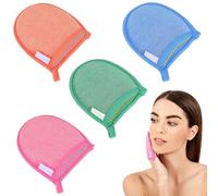 Qianyu 4 Pcs Deep Exfoliating Glove Face Scrub Exfoliator Mitts Dual Sided Facial Scrubber Sponge Pad Cleansing Dead Dry Skin Reduce Body Exfoliator Washcloth for Men Women Shower (Set 1, One Size)