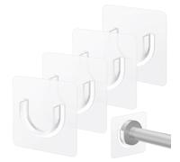 Qianyu 4 Pcs No Drill Shower Rod Brackets Plastic Self Adhesive Clear Curtain Rod Holders Hooks Nail Free Adjustable Curtain Hangers Transparent Wall Mount Holder for Shower Curtain Rod Invisible