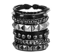 Qianyu 4 Pcs Punk Rock Leather Studded Bracelets for Men Women Spiked Leather Gothic Spike Cuff Bracelet 80s Wristband Punk Rock Bracelet Adjustable Emo Accessories for Rocker Outfits