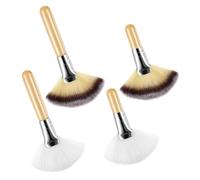 Qianyu 4 Pieces Facial Fan Brushes Soft Synthetic Fibers Makeup Brushes with Wooden Handle Blush Powder Cosmetic Applicator for Blending Face Highlighting Eyeshadow Buffing Portable Cosmetic Tools