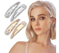 Qianyu 4Pcs Rhinestone Hair Clips Bling Snap Hairpins Large Sparkle Hair Barrettes Headwear Glitter Water Drop Crystal Hair Accessories for Women Girls Weddings Bridal Parties Birthdays Decorative