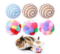 Qianyu 6 Pack Cat Toys Balls Soft Pom Pom Balls Interactive Kitten Toys Cat Nip Ball with Bell Inside for Indoor Kitten Teething Hunting Kicking Pet Exercising Self Play Chasing