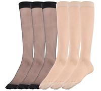 Qianyu 6 Pairs Knee High Stockings for Women 20D Nylon Trouser Socks Elastic Anti-slip Socks Sweat Wicking Socks for Carnival Easter Christmas Halloween One Size
