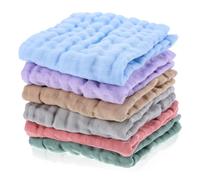 Qianyu 6 Pcs Baby Muslin Washcloths for Unisex 100% Cotton Bath Wash Cloths for Babies Comfy Soft Absorbent Burp Cloths for Newborns Infants Kids Girls and Boys Multicolor 9.75 x 9.75 Inches