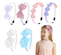 Qianyu 6 Pcs Mini Headband Little Glitter Bow Head Hoop Bling Sparkly Hair Bands Seamless Lightweight Sequin Hair Styling Accessories for Photo Back to School Birthday Christmas Carnival