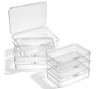 Qianyu 6 Pcs Plastic Storage Box Clear Containers Mini Rectangular Travel Case Small Items Organizer Boxes with Hinged Lids for Beads Jewelry Cards Craft Projects(4.13 × 2.95 × 0.98 inch)