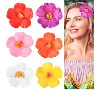 Qianyu 6 Pieces Hawaiian Flower Hair Clips for Women 4 Inch Plumeria Hibiscus Claw Clips for Thin Hair Artificial Clip Preppy Flower for Summer Holiday Party Beach Hair Accessories (6