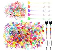 Qianyu 606PCS Hair Braid Beads Kit with 400PCS 9x6mm Glitter Beads 200PCS Mini Elastic Rubber Bands 6PCS Quick Beaders Colorful Elastic Hair Bands Braiding Set for Women French Styling