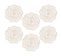 Qianyu 6PCS Woven Drinks Coasters Set Lace Round Handmade Coasters Absorbent Small Handmade Crochet Coasters Minimalist Wooden Tabletop Protection Beige Decoration for Coffee Table Mugs Cups Home