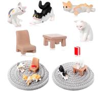 Qianyu 7 Pc Realistic Cat Figurine Playset,Resin Cat Figure Mini Cat Decor