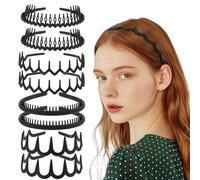 Qianyu 8 PCS Non Slip Plastic Headbands with Teeth Comb Black Skinny Hair Band Wavy Teeth Hairhoop Comfy Zig Zag Headbands Effortless Hairband Hair Accessories for Women Men Teen Girls