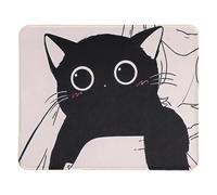 Qianyu Black Cat Mouse Pad Cute Anime Mousepad Funny Kawaii Desk Accessories Square Mouses Mat with Stitched Edges Non-Slip Rubber Base for Wireless Mouse Computer Laptop Office Desktop Decor