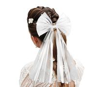 Qianyu Bridal Veil Bachelorette Party Pearl Veils Embroidered Hair Bow Veil Elegant Tulle Layer Hair Clip Bridesmaid Wedding Veils Engagement Accessory for Women Girls Parties Decorations