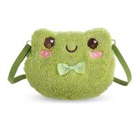Qianyu Green Frog Crossbody Bag Cute Plush Purse Backpack Kawaii Shoulder Portable Practical Wallet Cartoon Animal Lolita Bag with Chain Strap Send to Children Adults Girls and Women