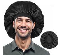 Qianyu Silk Bonnet for Sleeping Women Men Double Layer Hair Bonnet Reversible Non-Slip Hair Cap with Elastic Band for Braids Curly Hair Face Washing Hair Treatment Skin Care Take a Bath Makeup (Black)
