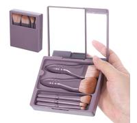 Qianyu Travel Makeup Brushes Small Mini Cosmetic Brushes Set Professional Portable Bristles Box On the Go Essentials Tools kits with Hard Case Built-in Mirror for Women Girls Eyeshadow Contour Blush