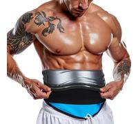 Qianyu Waist Trainer Trimmer Sweat Belt Band for Men Workout Stomach Wrap Belt Lower Belly Cincher Sauna Band Body Shaper Tummy Control For Bodybuilding Exercise Sculpt (Black and Silver, One Size)