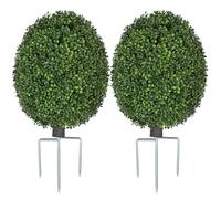 QIANYUN 26 Inch Artificial Boxwood Topiary Shrubs, UV Resistant Artificial Outdoor Flowers, Waterproof Oval-Shaped Fake Evergreen Bushes for Garden Front Porch Patio Indoor Use (2, 26")