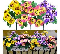 QIANYUN 9Pcs Artificial Flowers Imitation Pansy Silk Flowers Creative Home Furnishing Simulation Plant for Wedding Home Outdoor Party Decoration Size 30cm (Yellow rose red purple 9pcs)