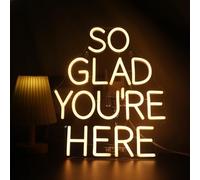 QiaoFei LED "So Glad You Are Here" Neon Sign Pink Word/Letters USB Powered Neon Lights for Bar Coffee Room Home Art Wall Decor Birthday/Wedding Party Window Living Room Decor(Warm white)