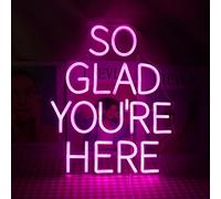 QiaoFei LED "So Glad You Are Here" Neon Sign Pink Word/Letters USB Powered Neon Lights for Bar Coffee Room Home Art Wall Decor Birthday/Wedding Party Window Living Room Decor(pink)