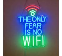 QiaoFei "The Only Fear Is No WiFi" Funny Neon Sign for Game Room Bar - LED Wall Art for Home Office Man Cave, Gift for Gamer