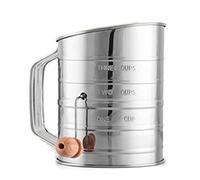 Qiaohome 3 Cup Stainless Steel Flour Sifter - Fine Mesh Rotary Hand Crank Flour Sifter with Agitator Wire Loop for Baking Cakes