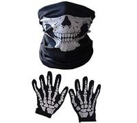 Qiaohome Halloween Mask Scary Skull Chin Mask Skeleton Ghost Gloves for Performances, Parties, Dress Up, Festivals (3 Pieces/Set)