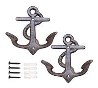 QIAOIDEA Decorative Nautical Anchor Wall Mounted Towel Rack Cast Iron Coat Rack Hooks Hanger Beach Ocean Ship Bath Towels Anchor Wall Hooks Coat Robe Hooks Rack, Indoor Outdoor Use, 2 Pack