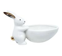 QIAOIDEA Easter Bunny Candy Dish, Porcelain White Gold Rabbit Bunny Easter Decor Figurines Candy Bowl Snack Serving Bowl Decorative Dessert Bowl Nut Dish for Easter Party Table Decoration