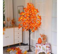 QIAOKAIYAN 5FT Artificial Lighted Maple Tree with 96 LED & 192 Ultra-Dense Maple Leaves - Fall Decorations Maple Tree with Timer & Warm White Light for Home Thanksgiving Autumn Decor Indoor Outdoor