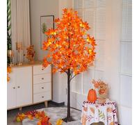 QIAOKAIYAN 5FT Artificial Lighted Maple Tree with 96 LED and 192 Ultra-Dense Maple Leaves, Fall Decorations Maple Tree with Warm White Light for Home Thanksgiving Autumn Harvest Decor Indoor Outdoor