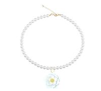 QIAOLEHUI Big Flower Necklace Pearl Choker White Flower Vintage Floral Prom Flowers Necklace Jewelry for Women, L, Metal, No Gemstone