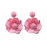 QIAOLEHUI Boho Raffia Floral Dangle Earrings Lightweight Woven Fabric Statement Drop Ear Ornaments Multicolor Big Petal Vintage Jewelry for Women Summer Beach Vacation Party Daily Wear, L, Alloy Steel