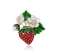 QIAOLEHUI Enamel Fruit Strawberry Brooch Pin for Women Cute Sweet Red Strawberry with White Flower Green Leaf Brooch Weddings Party Accessories, L, Metal, no gemstone