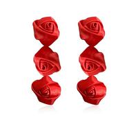QIAOLEHUI Fabric 3-Layer Rose Floral Dangle Drop Earrings for Women Handmade Bohemian Bridal Wedding Party Statement Jewelry Lightweight, L, Fabric, No Gemstone