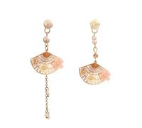 QIAOLEHUI Fan Boho Sakura Leaf Drop Earring Cute Cherry Blossom Flower Petal Tassel Dangle Earring for Women Statement Holiday Party Jewelry, L, Metal, No Gemstone