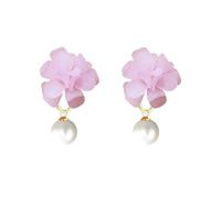QIAOLEHUI Flower Pearl Cluster Earrings for Women Pearl Floral Stud Earrings Jewelry for Her Wedding Birthday Anniversary, L, Alloy Steel, No Gemstone