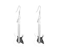 QIAOLEHUI Guitar Music Earrings Bass Electric Guitar Dangle Drop Earrings for Women Chic Rock Music Lovers Singer Personalized Concert Party Rock and Roll Accessories, L, Metal, No Gemstone