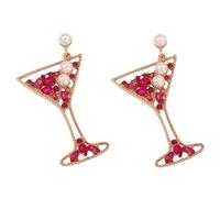 QIAOLEHUI Handmade Champagne Martini Wine Glass Dangle Earrings Shiny Rhinestones Crystal Pearl Beaded Drop Charming Cocktail Glass Lovely Earrings for Women Jewelry, L, Metal, No Gemstone