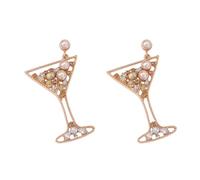 QIAOLEHUI Handmade Champagne Martini Wine Glass Dangle Earrings Shiny Rhinestones Crystal Pearl Beaded Drop Charming Cocktail Glass Lovely Earrings for Women Jewelry, L, Metal, No Gemstone