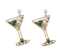 QIAOLEHUI Handmade Champagne Martini Wine Glass Dangle Earrings Shiny Rhinestones Crystal Pearl Beaded Drop Charming Cocktail Glass Lovely Earrings for Women Jewelry, L, Metal, No Gemstone
