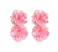 QIAOLEHUI Handmade Fabric Flower Earrings Unique and Stylish Accessories Big Boho Chic Cloth Floral Earrings, L, Metal, No Gemstone
